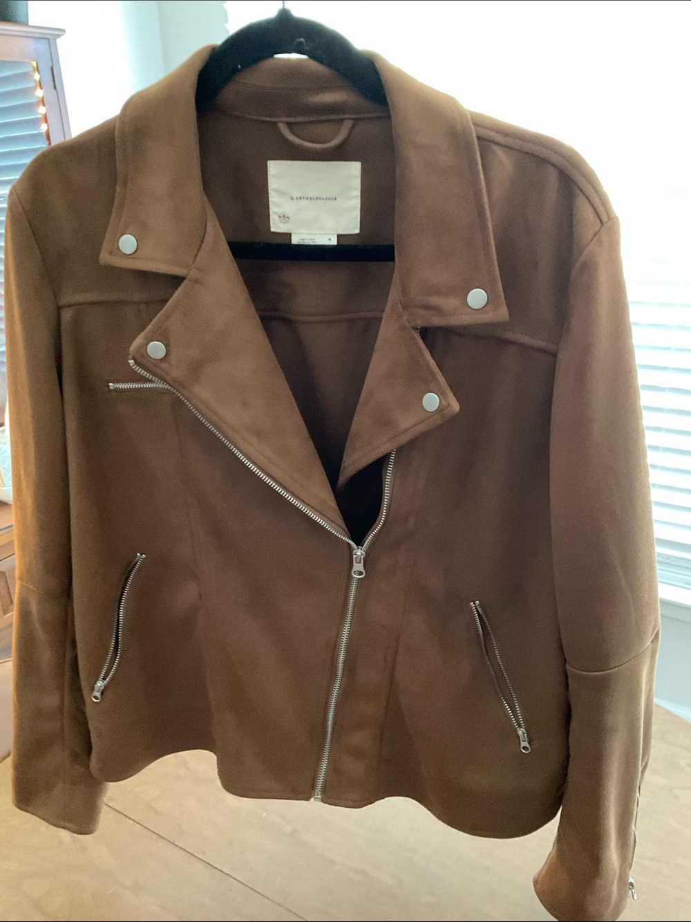 Anthropologie Chestnut Brown Suede Moto Jacket